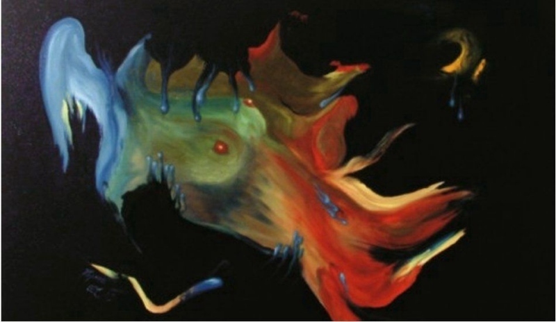 Namalovaný akt na plátně