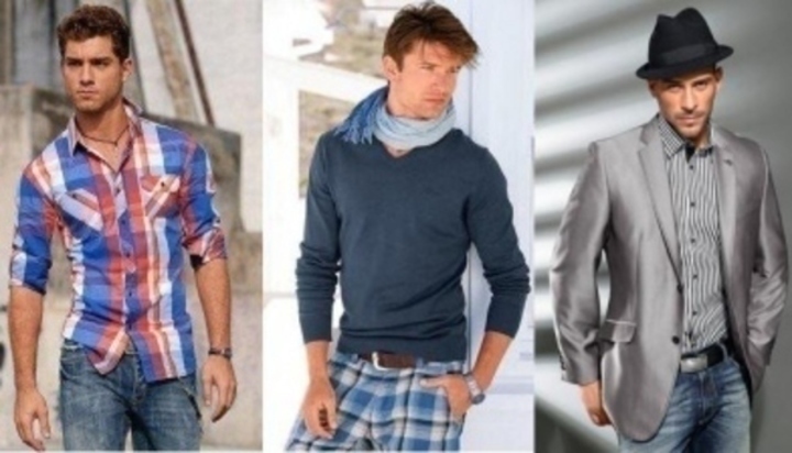 Fotografie tři mužů pózující v pánské módě