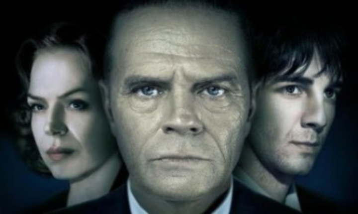 Černobílá fotografie, propagující český film