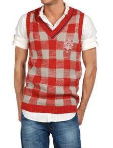 Pletené pánská vesta v bílo-červené barvě