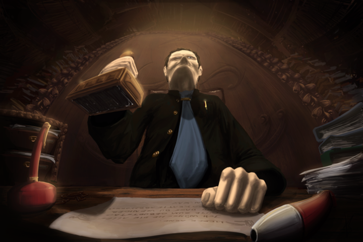 Fotografie muže, sedícího u psacího stolu