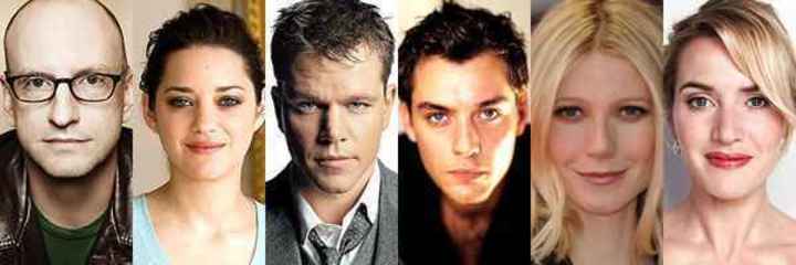 Kate Winslet a Gwyneth Paltrow – hlavní hrdinky Nákazy Fotografie šestice herců propagující film