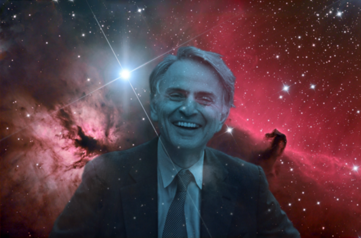 Fotografie zachycující muže v galaxii