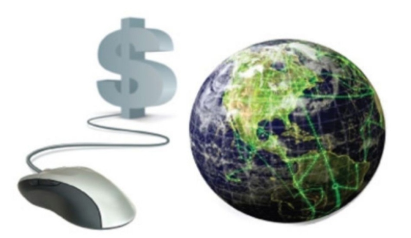 Ilustrace zeměkoule a počítačové myši