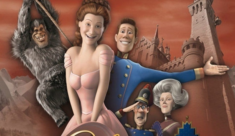 Fotografie kreslených postav a houpající se opice