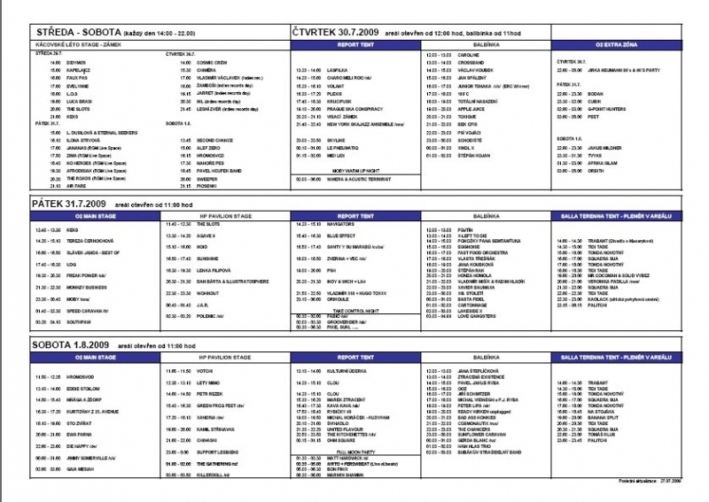 Program festivalu O2 Sázavafest 2009