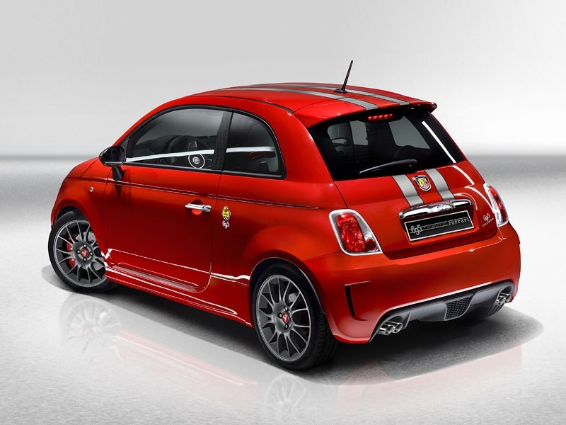 Osobní automobil červené barvy Fiat Abarth 695 Tributo Ferrari