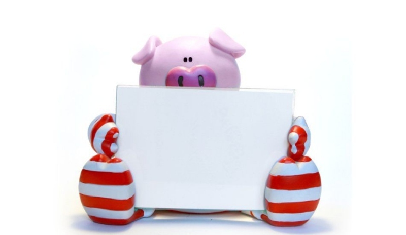 Snímek prasátka držící tabulku