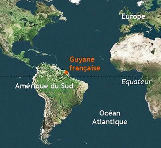 Mapa zobrazující francouzskou Guyanu