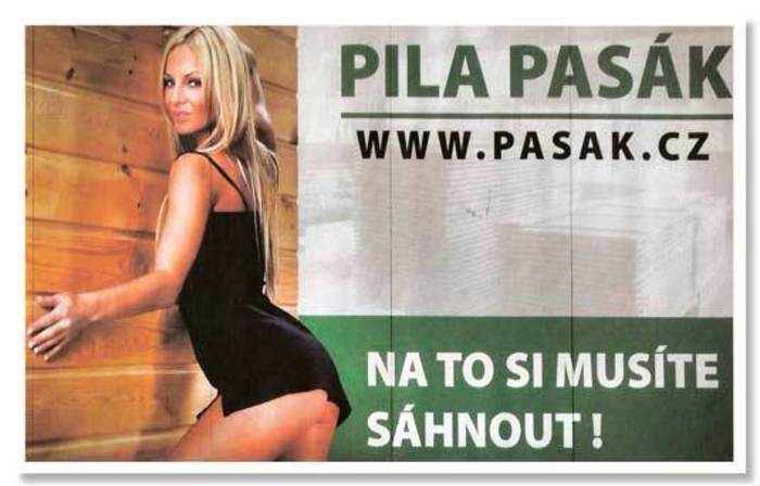 Fotografie ženy v černém spodním prádle s plakátem v pozadí